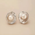 Pearl sterling silver needle earrings with geometric freshwater pearl charms on 925 silver posts