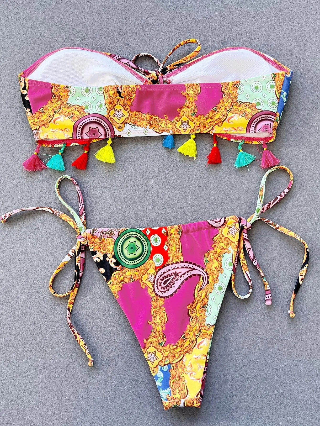 Women's separated tube top bikini swimwear set with printing design for swimming