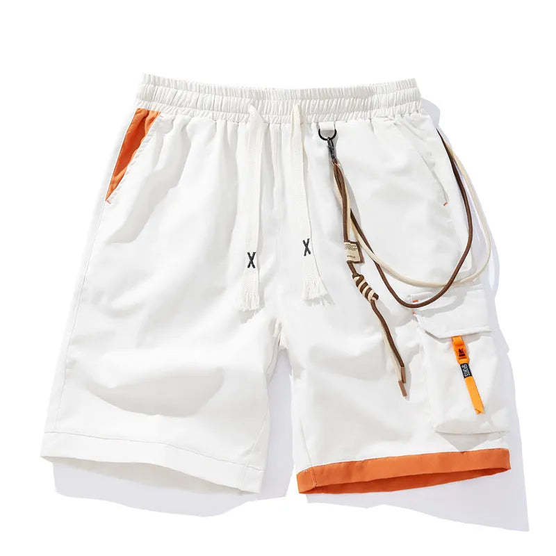 Men's plus size straight-leg bamboo fibre sports shorts in coffee colour on a hanger.