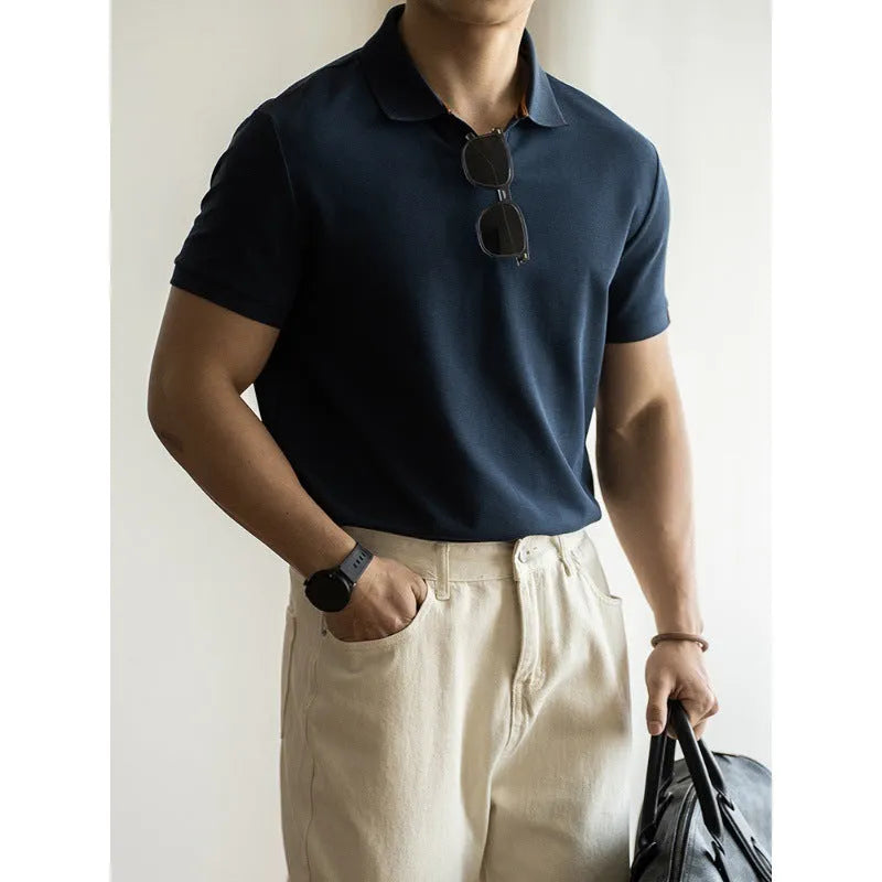 Blue cotton polyester polo shirt with short sleeves and regular fit for summer casual wear