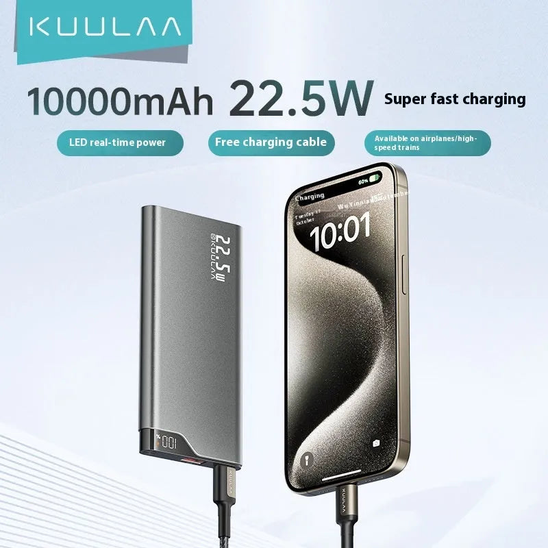 Super large capacity power bank 225W fast charge alloy shell tarnish colour 10000 MA with data cable