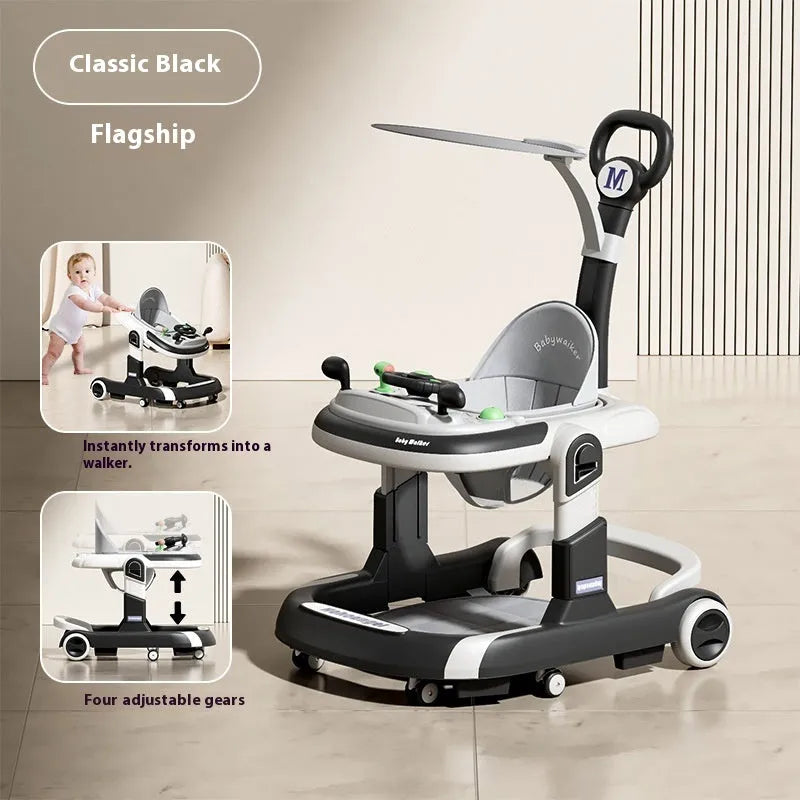Baby walker lightweight folding anti-rollover with black plate music pattern and sunshade