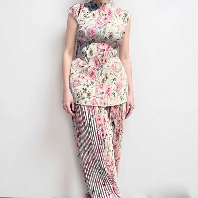 Long sleeve printed chiffon dress and top set in pictured colour on a hanger.