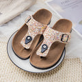 Gold, pink, or silver cork flip-flops with PVC sole and frosted artificial leather upper