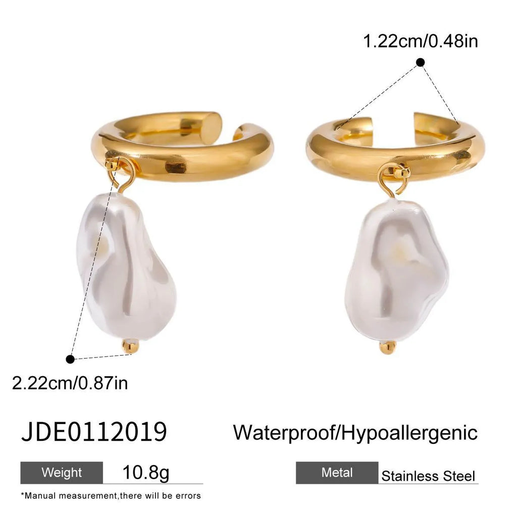 Titanium steel clip-on earrings with pearl centre, geometric shape, electroplated finish, women's non-piercing style in colour JDE0112019