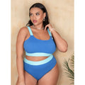 Women's solid colour high-waisted bikini set with split briefs on a white background.