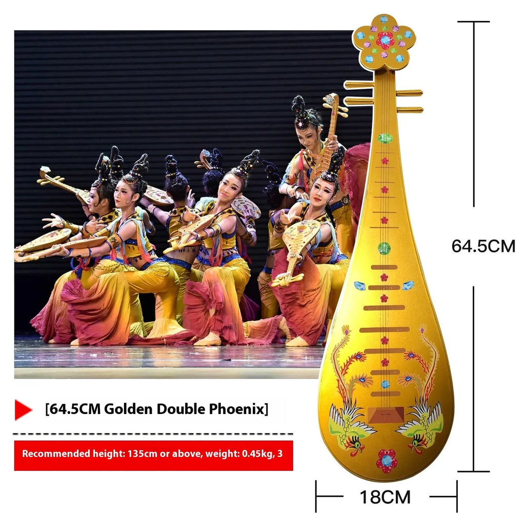 Golden Double Phoenix simulation plastic pipa prop 64.5cm with handmade stickers for Dunhuang dance
