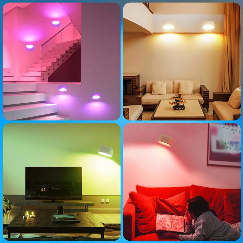 Modern white oval remote touch magnetic wall lamp with colour-changing LED illumination