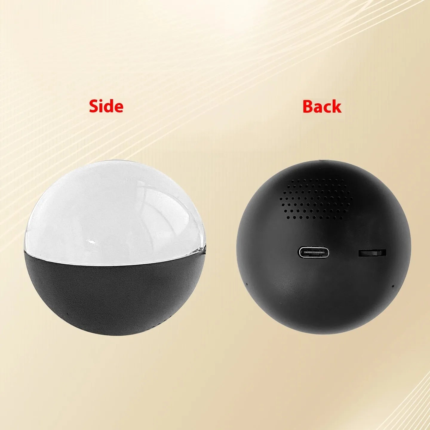 Square electronic ball video player with a round screen and central dial, shown in blue.