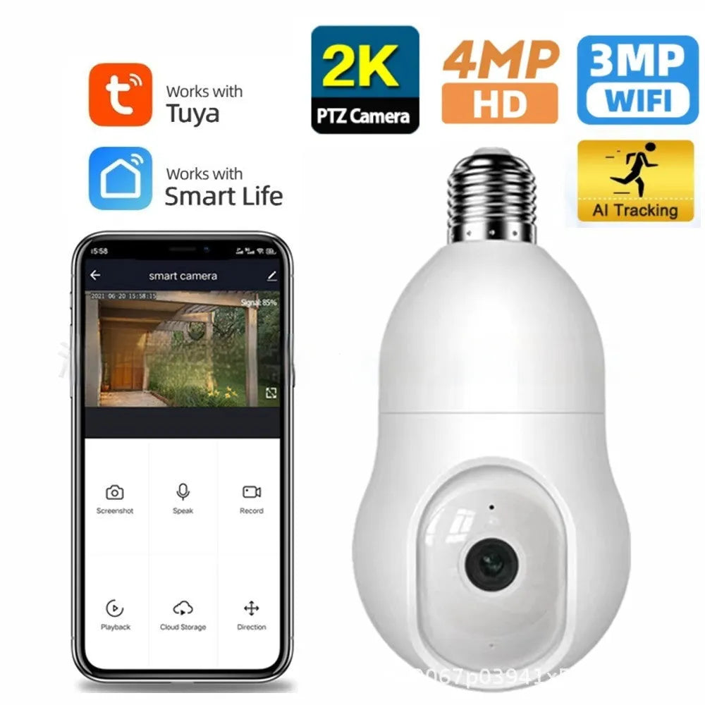 Graffiti style 2K 4MP WiFi surveillance camera with E27 interface for night vision monitoring