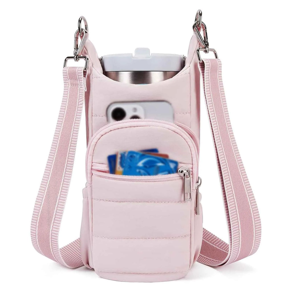 Cycling water bottle bag in beige, black or pink colours with minimalist cloth design for bicycle mounting