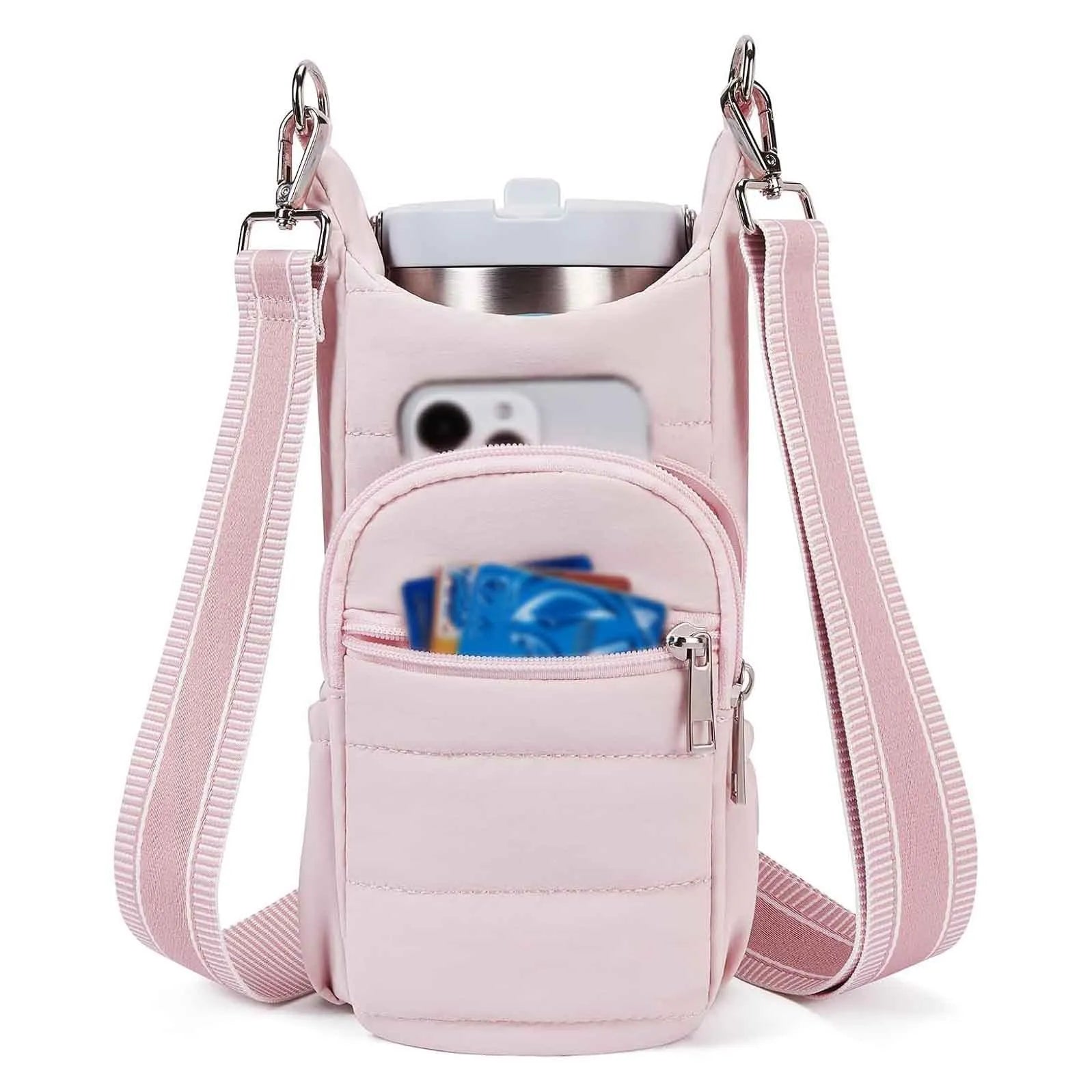 Cycling water bottle bag in beige, black or pink colours with minimalist cloth design for bicycle mounting