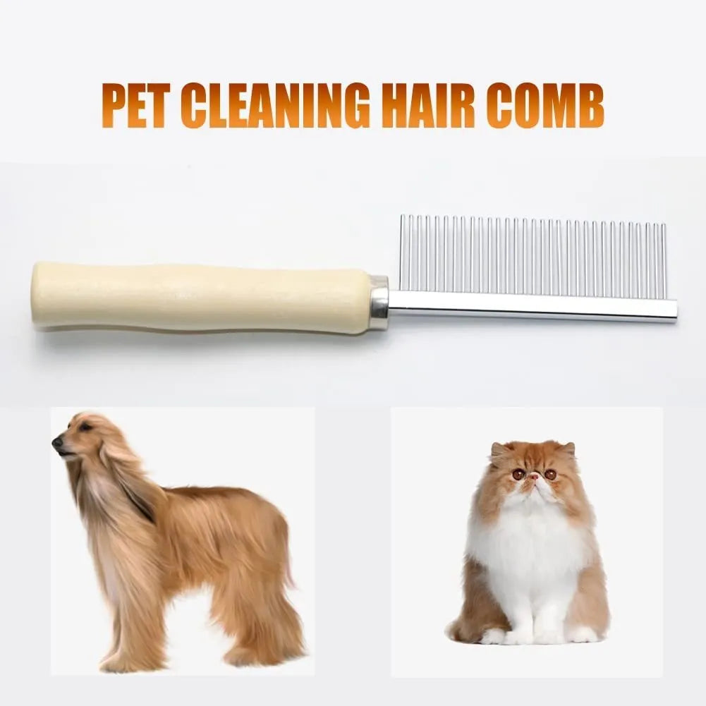 Wooden handle pet grooming comb with rounded teeth for dogs and cats